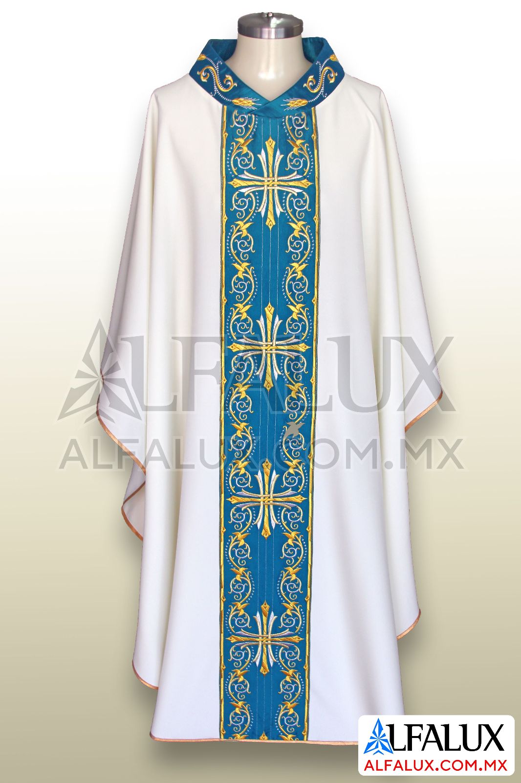 16 CARDENAL Alfalux Casulla Blanco Azul Turqueza Central ClloBord 12